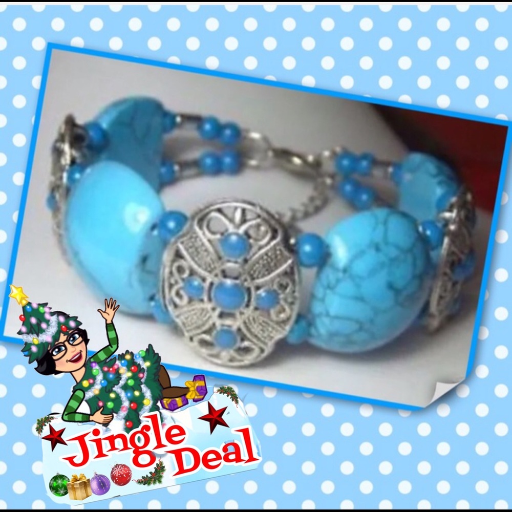 🦋NEW SILVER & TURQUOISE Bead Bangle - Picture 5 of 5